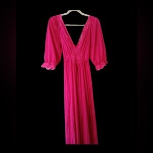 Vintage Olga Hot Pink Silky Satin With  Lace  Nightgown Size S